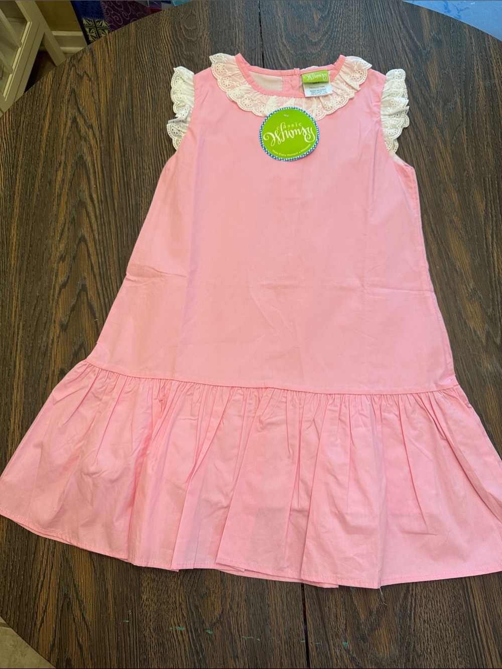 Pink Girls' Dress with Lace Trim - Classic Whimsy 8